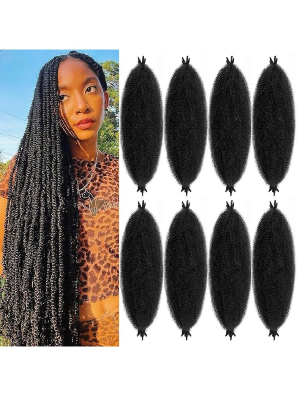 30" Black Kinky Twist Braiding Hair - 8 Packs Passion & Marley Twist Extensions